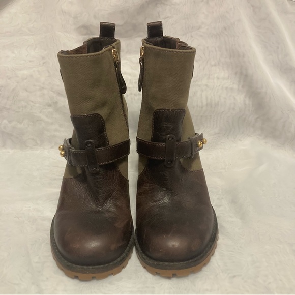 Tory Burch Leather and Canvas Heeled Boots - Picture 2 of 10